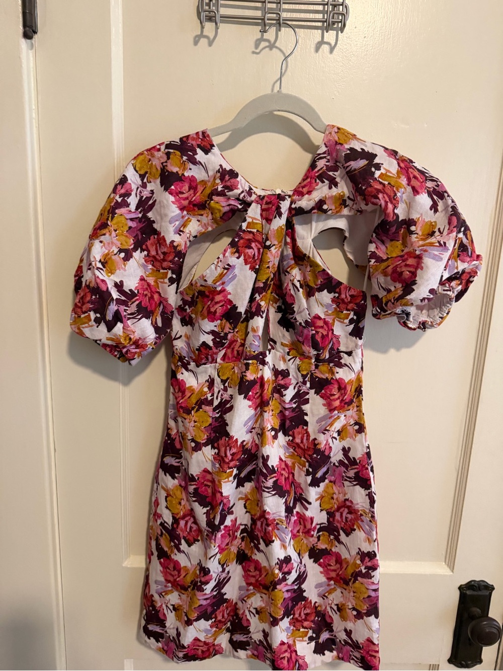 Girls Floral Puff-Sleeve Dress with Cutout Back - Pink & Yellow
